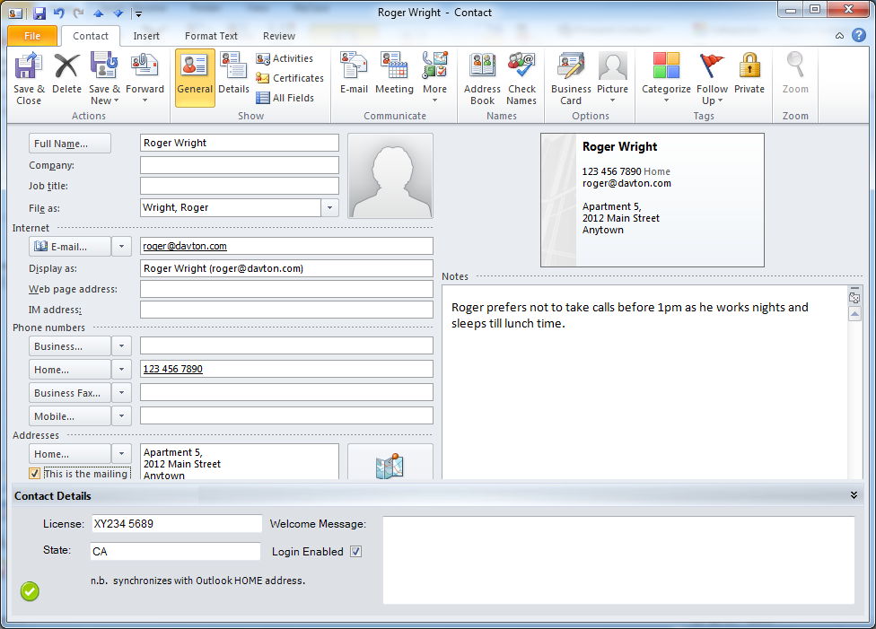 Contact with sync